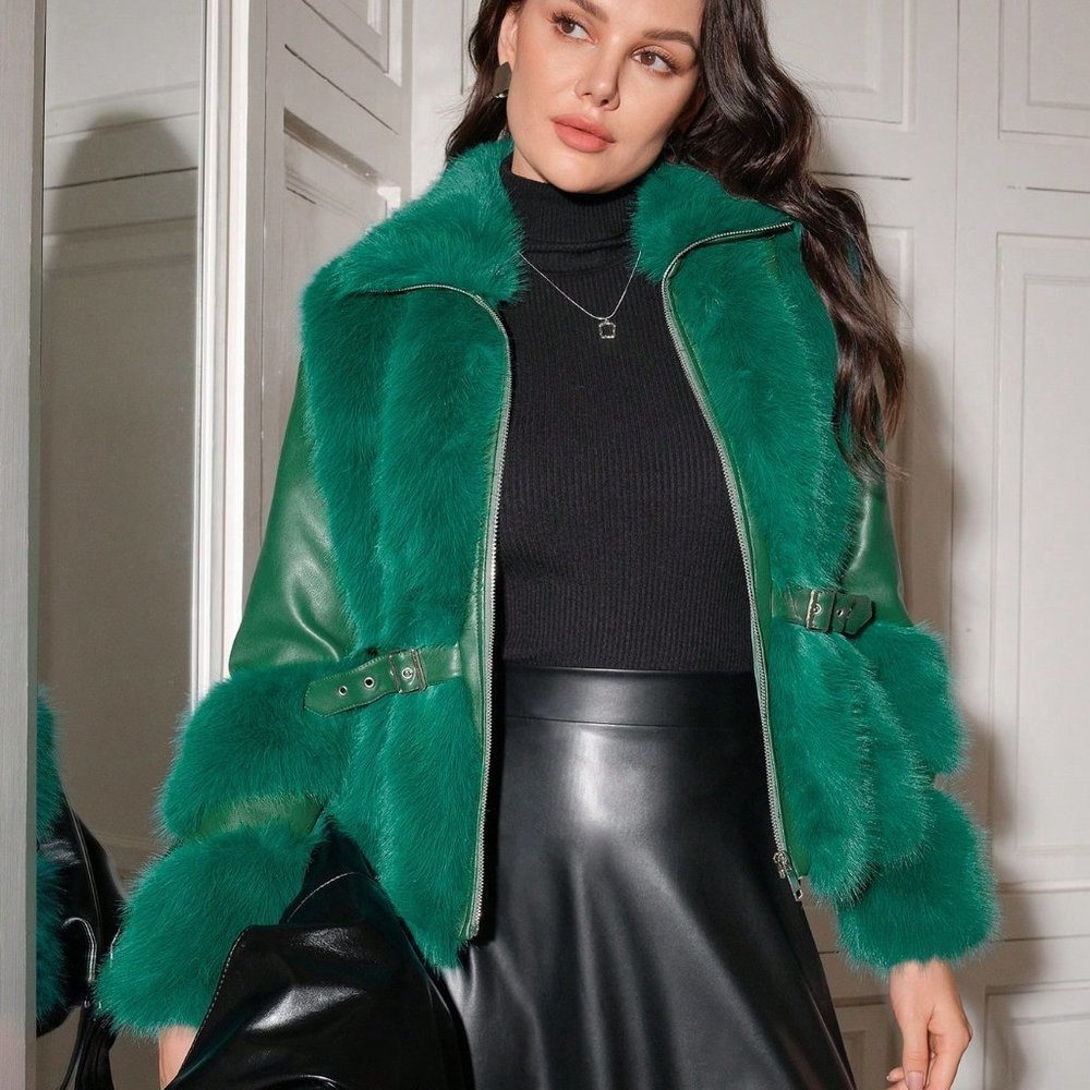 Green Preppy Women's Collar Coat - Picture 3 of 5